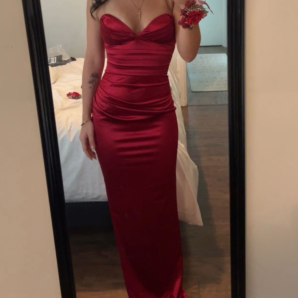 Windsor Strapless Red Satin Dress